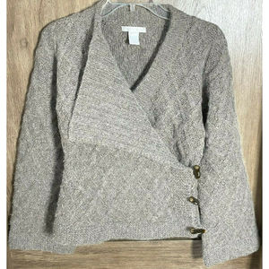 Design History Lambswool Wrap Side Button Boho Bohemian Gray Sweater Size Small